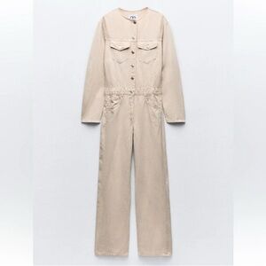 ZARA LONG FLOWY CREAM JUMPSUIT